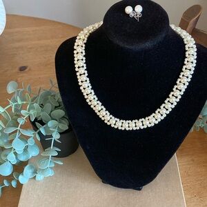 Avon Ivory Faux Pearl Layered Choker & Earrings Set Vintage Bridal
